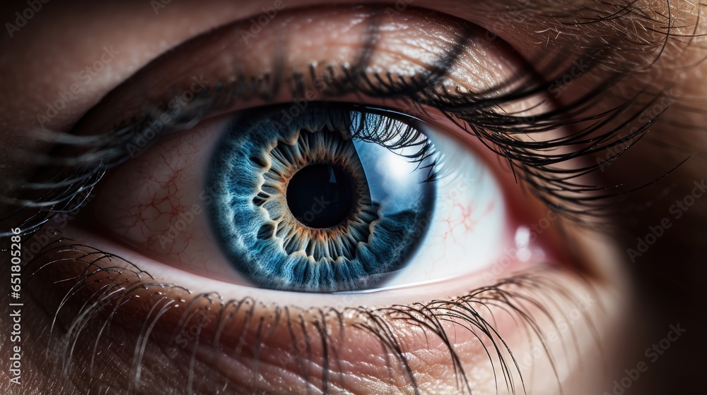 Obraz premium Blue eye close-up macro. generative ai