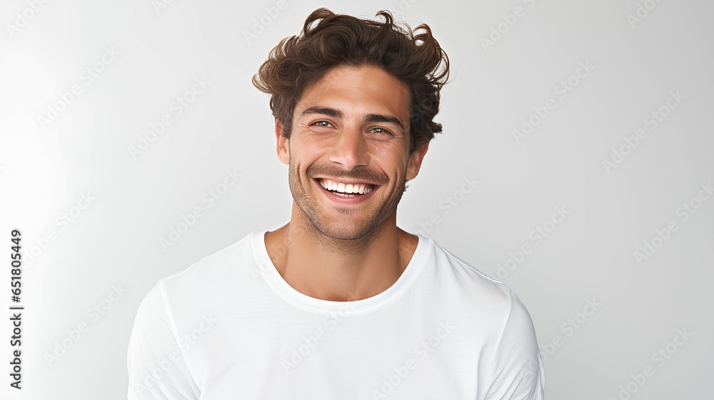 studio photo of a handsome man model smile with white isolated background ai generated - obrazy, fototapety, plakaty 
