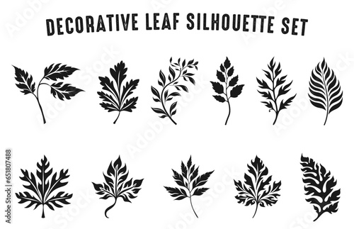 Decorative Leaf silhouettes vector bundle  Set of Decorative leaves silhouette clipart  Various leaves silhouette on an isolated white background