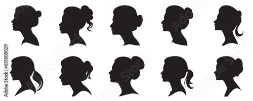 Silhouette of a woman seen from the side collection, vector clip art