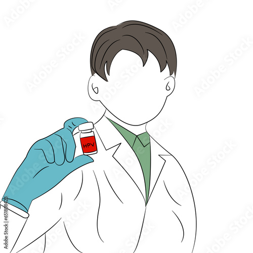 hand drawn line drawing, Concept Prevent HPV infection by vaccination before getting infected.