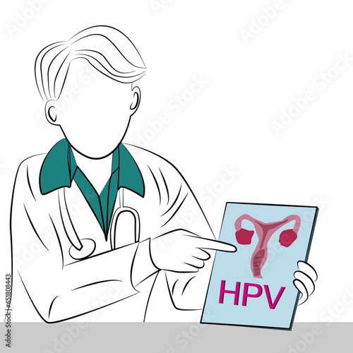 hand drawn line drawing, Concept Prevent HPV infection by vaccination before getting infected.