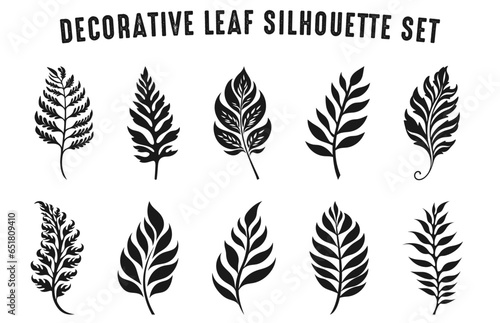 Decorative Leaf silhouettes vector art bundle, Decorative leaves silhouette black clipart Set