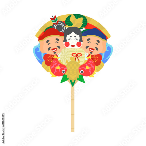 縁起熊手。フラットなベクターイラスト。
Engi-kumade: bamboo rake decorated with lucky charms. Flat designed vector illustration.
