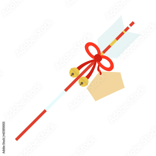 絵馬付きの破魔矢。フラットなベクターイラスト。
Japanese sacred arrow with ema: wooden plaques that people write their prayers or wishes on. Flat designed vector illustration.