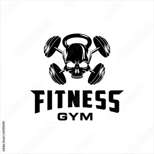 Weights and skull logo with masculine style design