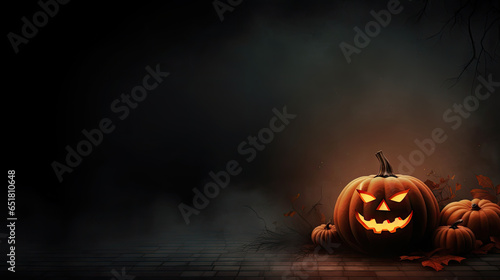 Halloween background. Pumpkins, skulls, bats and scary elements. The concept of Halloween, witchcraft and magic.
