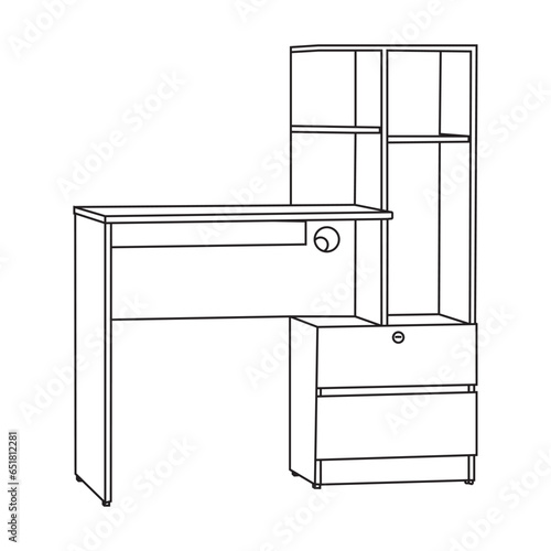 Dressing table with mirror and stool. Cosmetics and jewelry box on the table.Fashionable cosmetics on the dressing table with a mirror. lipstick. blush, perfume.