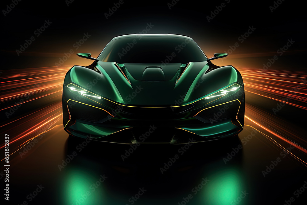 Naklejka premium green sports car wallpaper with fantastic light effect background