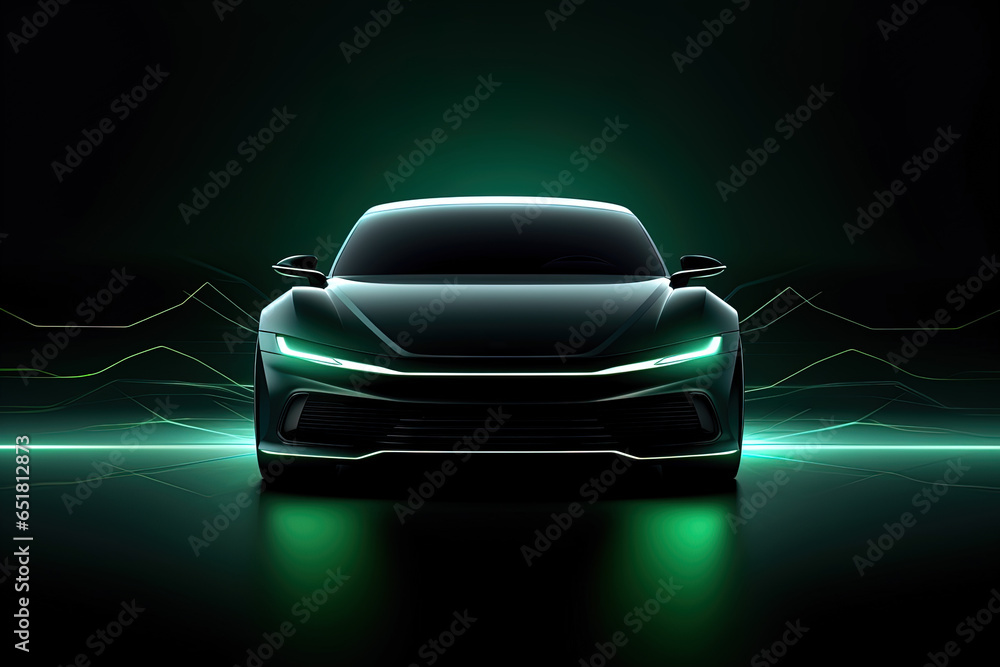 green sports car wallpaper with fantastic light effect background - obrazy, fototapety, plakaty 
