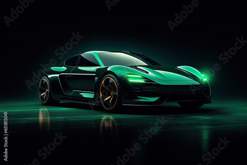 green sports car wallpaper with fantastic light effect background