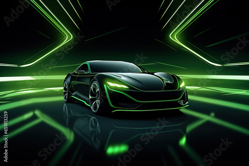 green sports car wallpaper with fantastic light effect background