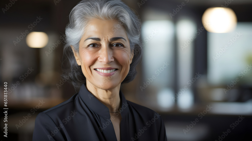smiling woman with short gray hair in office portrait wearing white black collar jacket smiling woman with short gray hair in office portrait wearing white black collar jacket