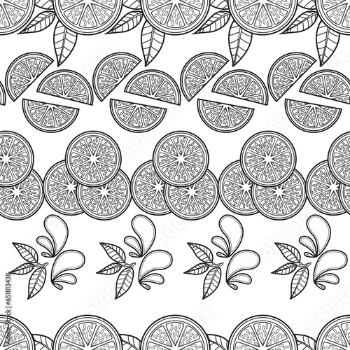 Orange, Lemon and Lime Slice Seamless Surface Pattern Design as Coloring Book - Page