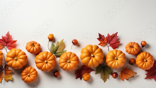 Autumn composition with pumpkins  leaves and berries on white background