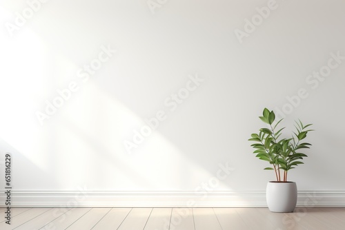 of Empty room, minimalist style, white, with potted plants.