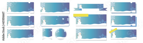 冬のセールに使える雪だるまと青グラデーションのクーポンベクターアイコンデザインセット（枠のみ）