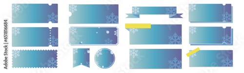 冬のセールに使える雪の結晶と青グラデーションのクーポンベクターアイコンデザインセット（枠のみ）