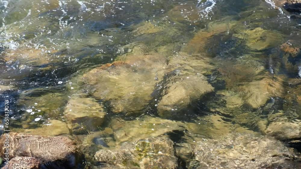 Video of Altai river Chulyshman. Water is clear and transparent. Stones are on the bottom Video of Altai river Chulyshman. Water is clear and transparent. Stones are on the bottom