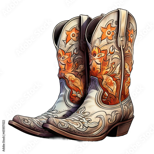 Watercolor cowboy boots isolated object transparent background