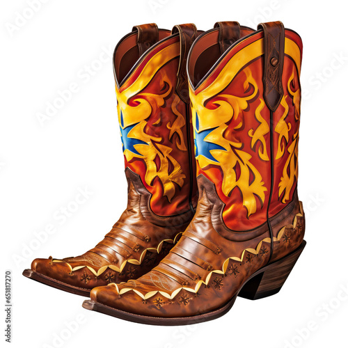 Watercolor cowboy boots. Painting isolated background.