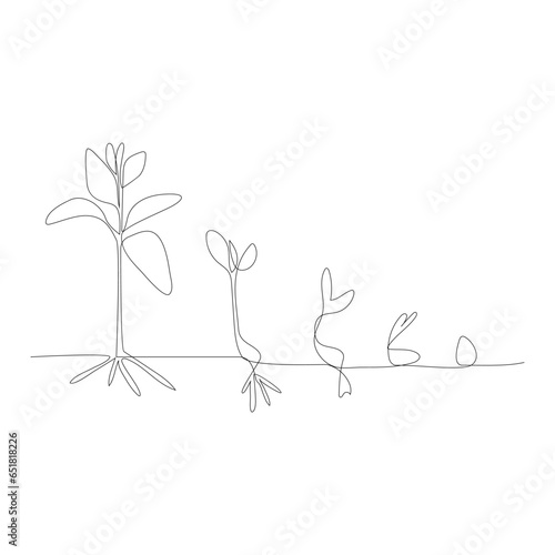 Continuous one line Plant growth tree outline vector art illustration