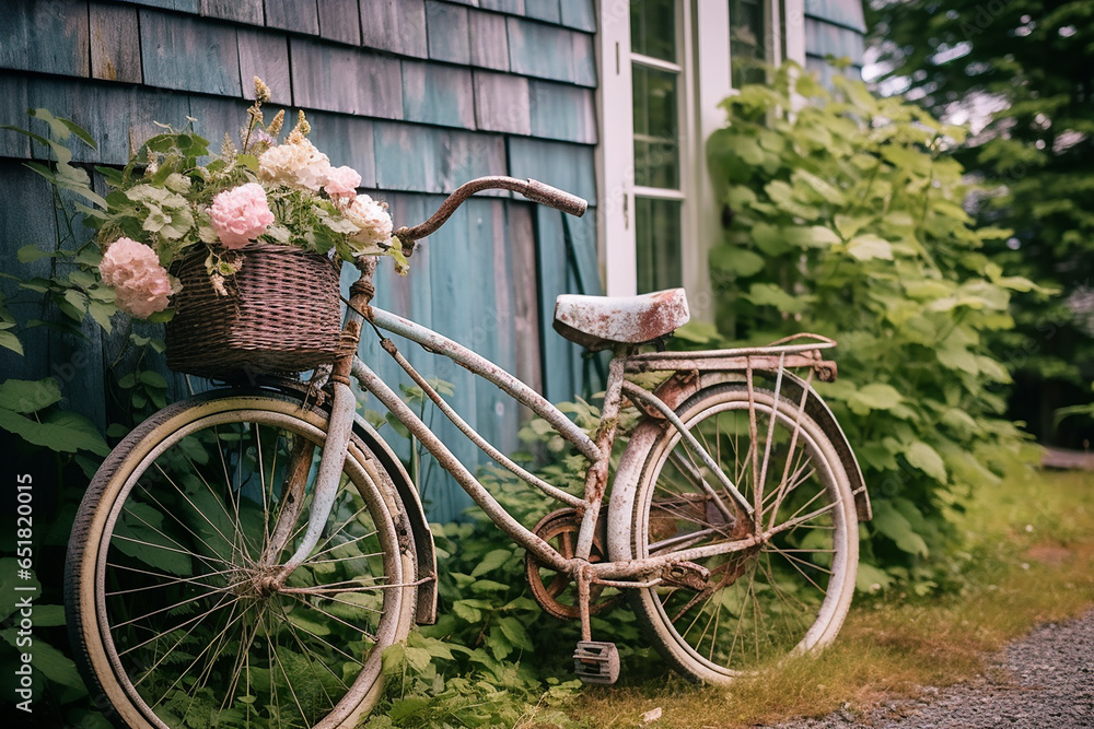 Ai generated A charming vintage bicycle adorned with flowers.