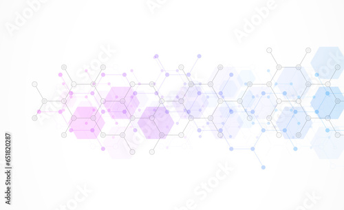 Hexagons pattern background. Genetic research, molecular structure. Chemical engineering. Concept of innovation technology. Used for design healthcare, science and medicine background