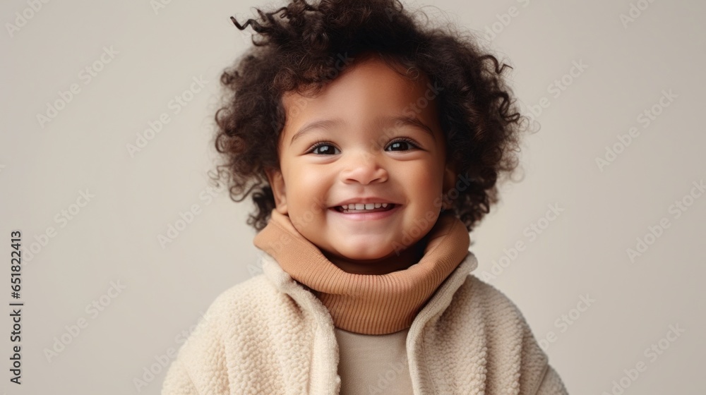 Cute Afro boy in a beige studio. Cute Afro boy in a beige studio.