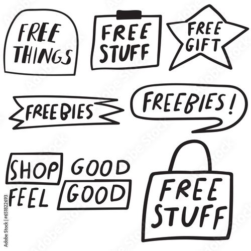 Set of outline icons. Free stuff. Vector graphic design on white background.