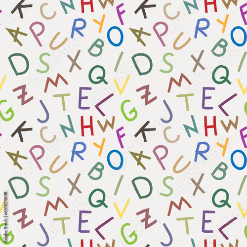 Vector seamless pattern with hand written multicolored letters