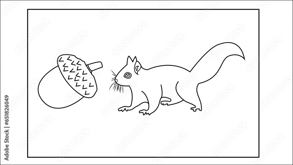 Squirrel Eats Nut Picture Coloring, Drawing and Painting for Kids and ...