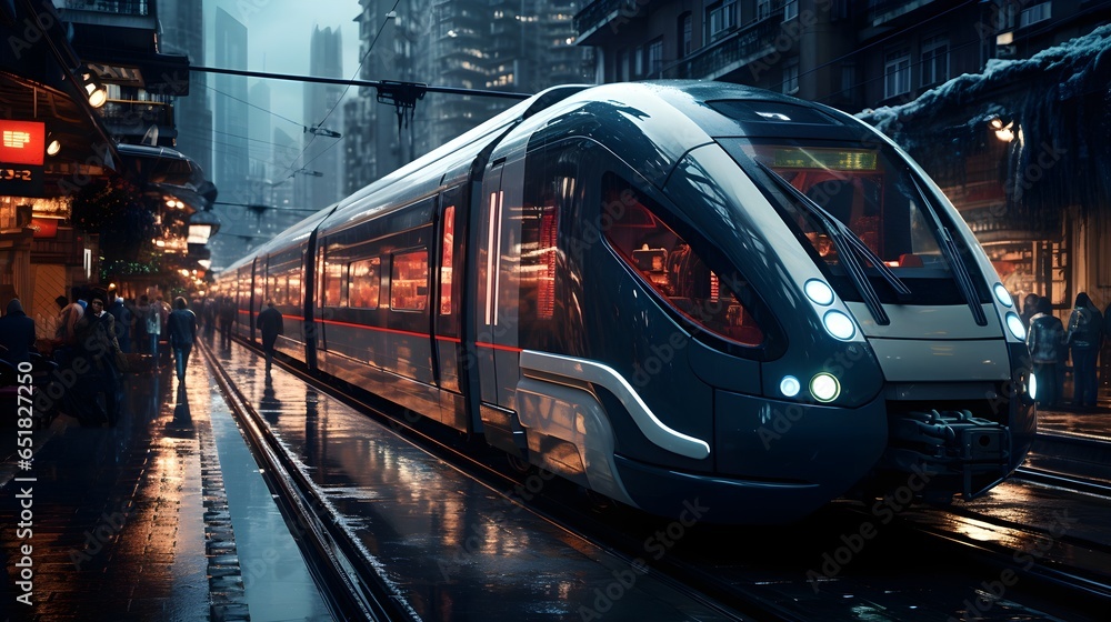 Futuristic train in the city