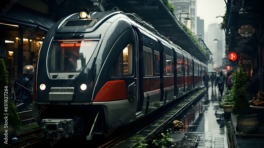 Futuristic train in the city