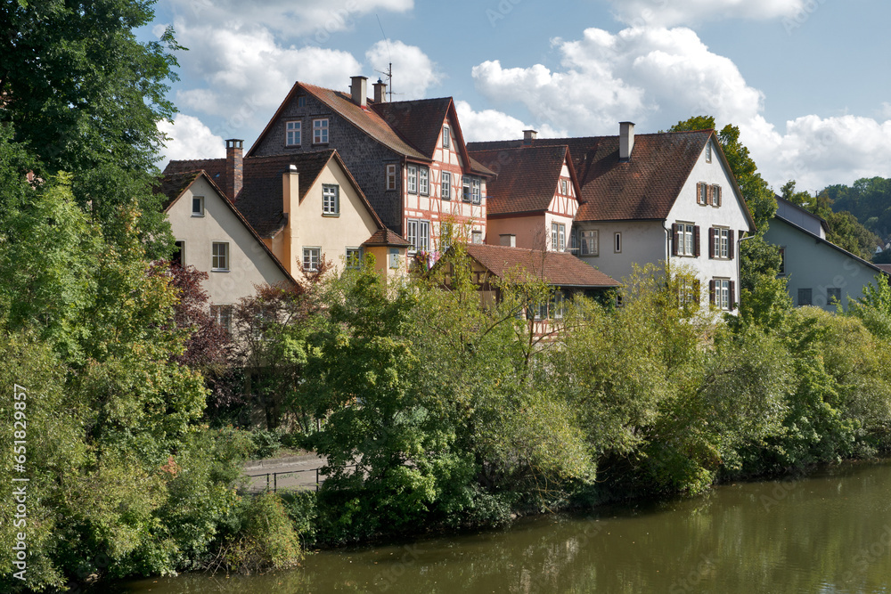 Schwäbisch Hall, Germany, September 14th 2023: Old town with half-timbered houses Schwäbisch Hall, Germany, September 14th 2023: Old town with half-timbered houses