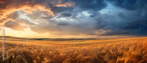Rolling Hills of Wheat, Rich Textures, Storm in the Sky, Generative AI © Ozis
