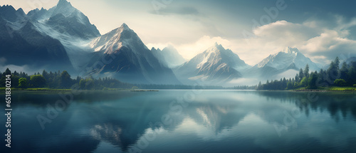 Landscape Shot of a Serene Lake or Mountain, Generative AI