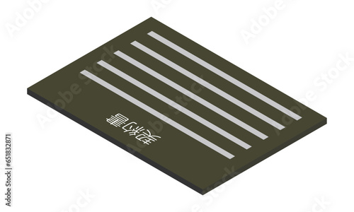 契約書（横型・アイソメ置き・奥側右向き・書類・日本語・モノクロ・1枚）