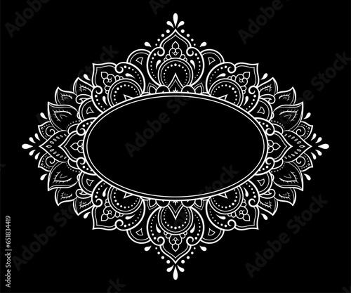 Frame in eastern tradition. Stylized with henna tattoos decorative pattern for decorating covers for book, notebook, casket, magazine, postcard and folder. Flower border in mehndi style.