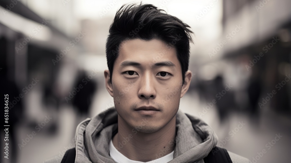 Handsome Korean man with blurred background. Generative AI Handsome Korean man with blurred background. Generative AI