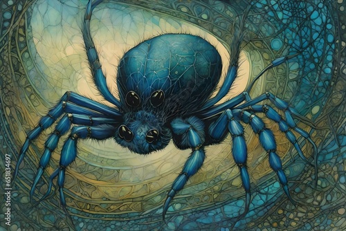 A fictional scary big spider drawing that you would see in an illustrated children s book.