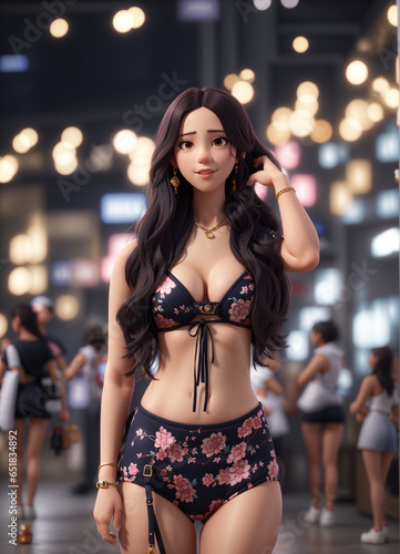 Beautiful female model with doll face in 3D art style 2