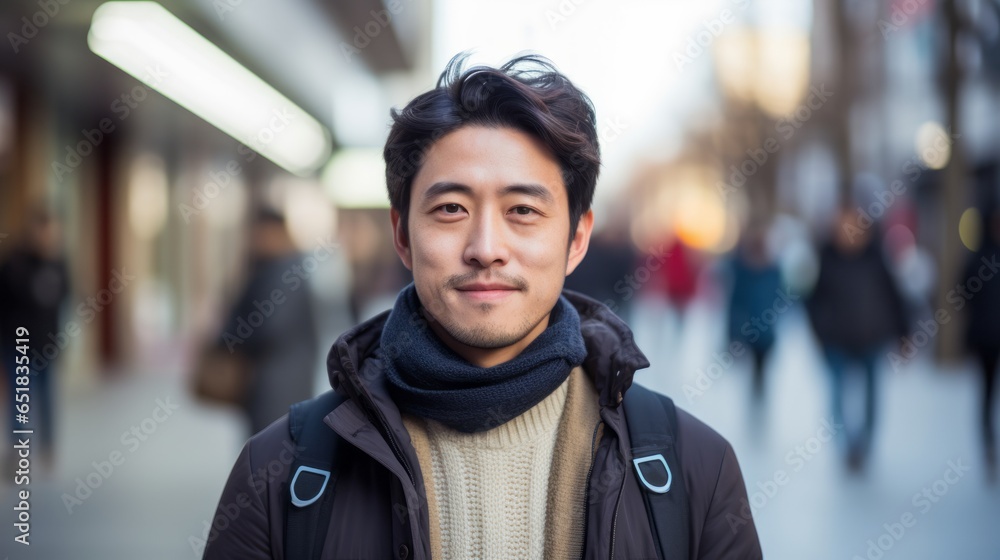 Korean businessman on blurred background. Generative AI Korean businessman on blurred background. Generative AI