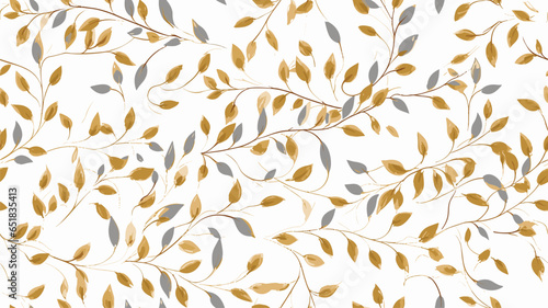 Elegant floral seamless pattern with golden tree branches. Vector illustration
