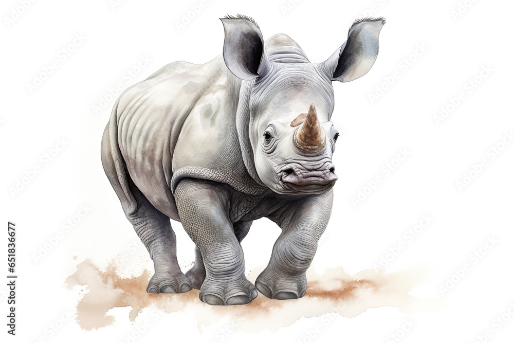 A rhinoceros standing on a white background created with Generative AI technology
