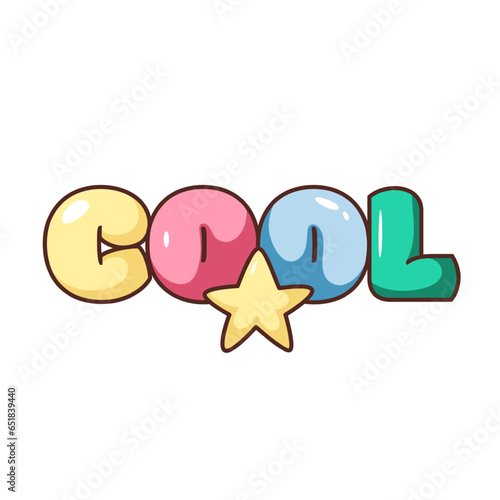 Retro cool sticker vector illustration. Cartoon isolated groovy funny patch with rainbow comic letters and star, cute badge design with cool girly quote, trendy hipsters symbol of fun happy mood