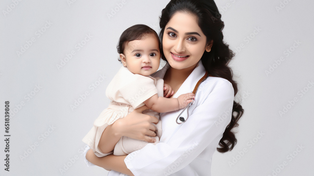 Female pediatricians with little girl child. Female pediatricians with little girl child.