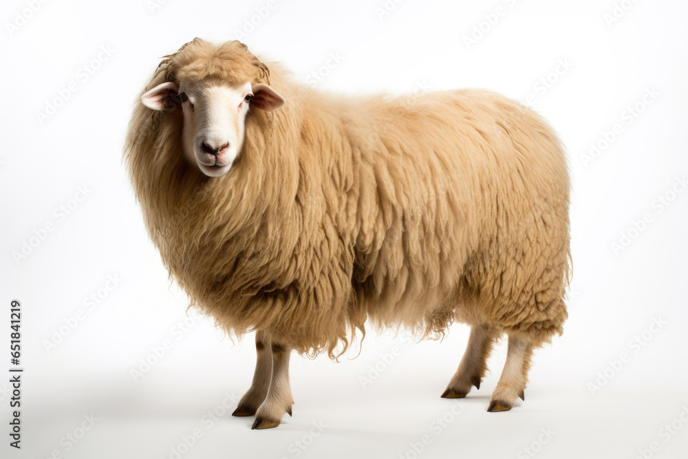 Long-haired sheep isolated on a white background