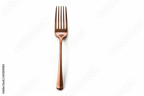 A metallic fork isolated on a plain white background