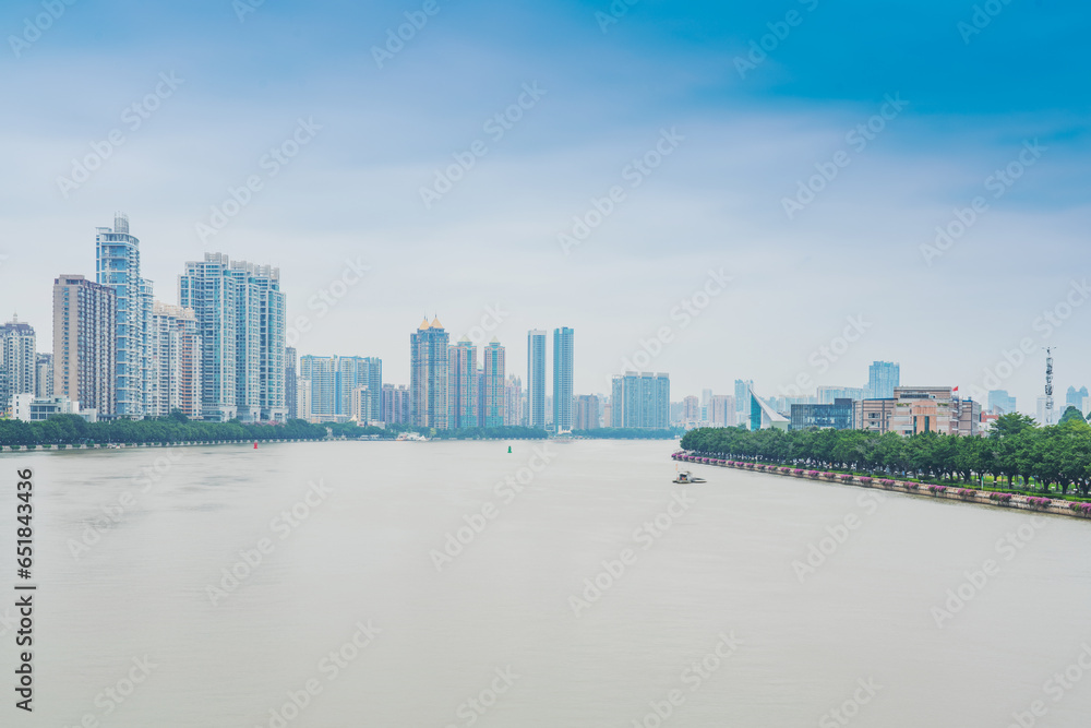 Naklejka premium Modern urban skyline and river scenery in Guangzhou, China